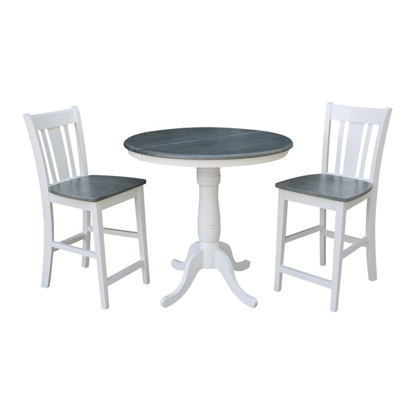 International Concepts Round 36 in Rd Extend Dining Table, 2 San Remo Stools, White/Heather Gray, 36 W, 48 L, 35.3 in H K05-36RXT-6B-S102-2 - main